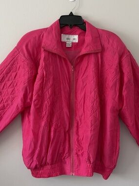 Louis Paris Women's Large Vintage Silk Bomber Jacket Hot Pink Y2K 90s Full Zip
